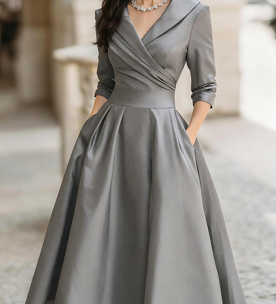 Laura - Elegantna midi haljina s dugim rukavima