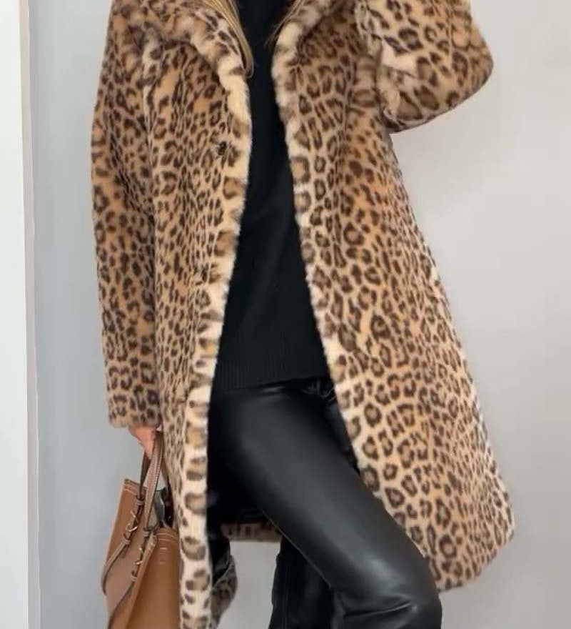 LEIA - Dugi i Mekani Sako s Leopardskim Uzorkom