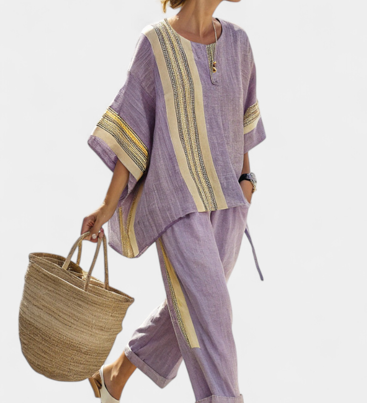 Lorena | Boho Komplet od Lna i Bambusa, Elegantna Lavanda