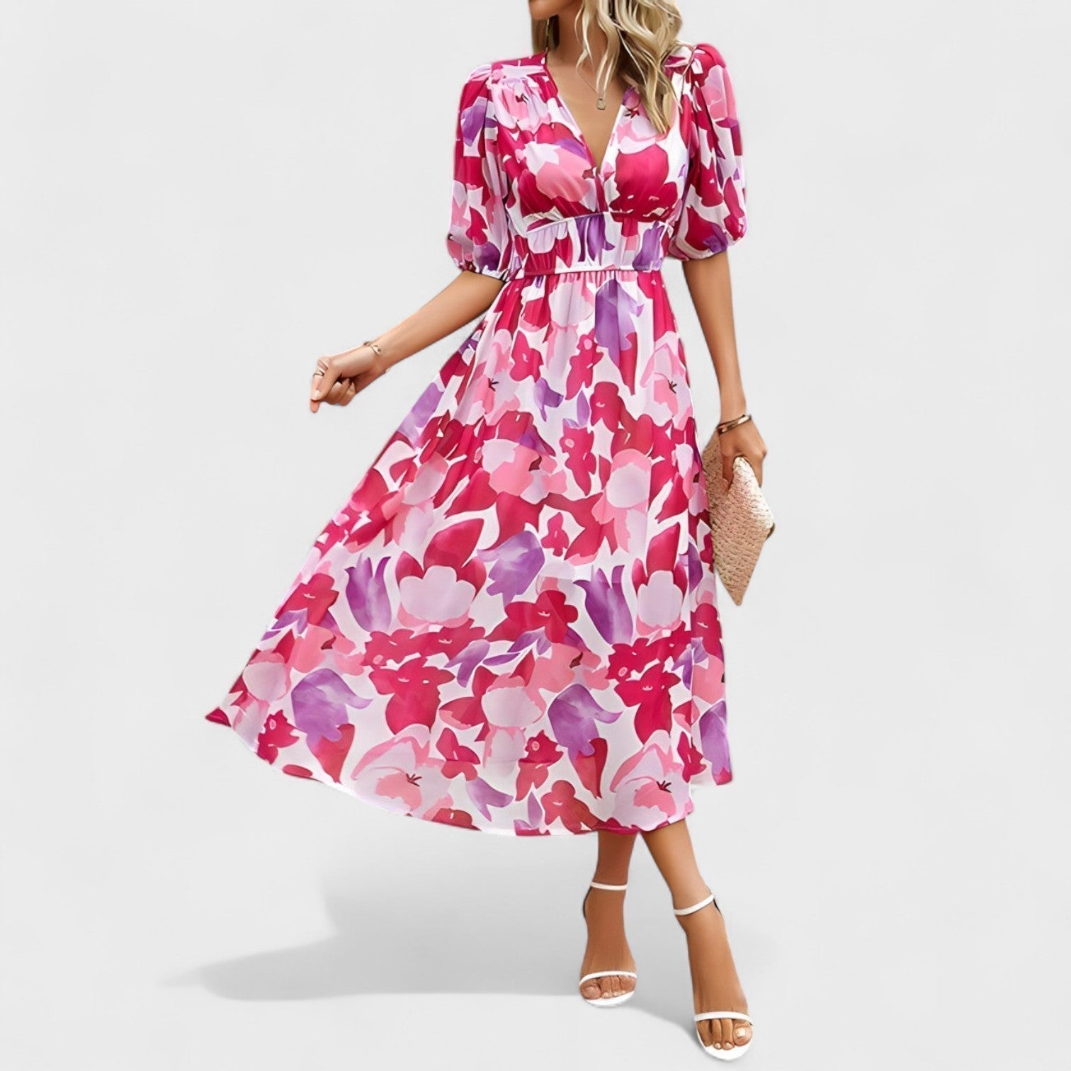 Clara – Elegantna Midi Cvjetna Haljina