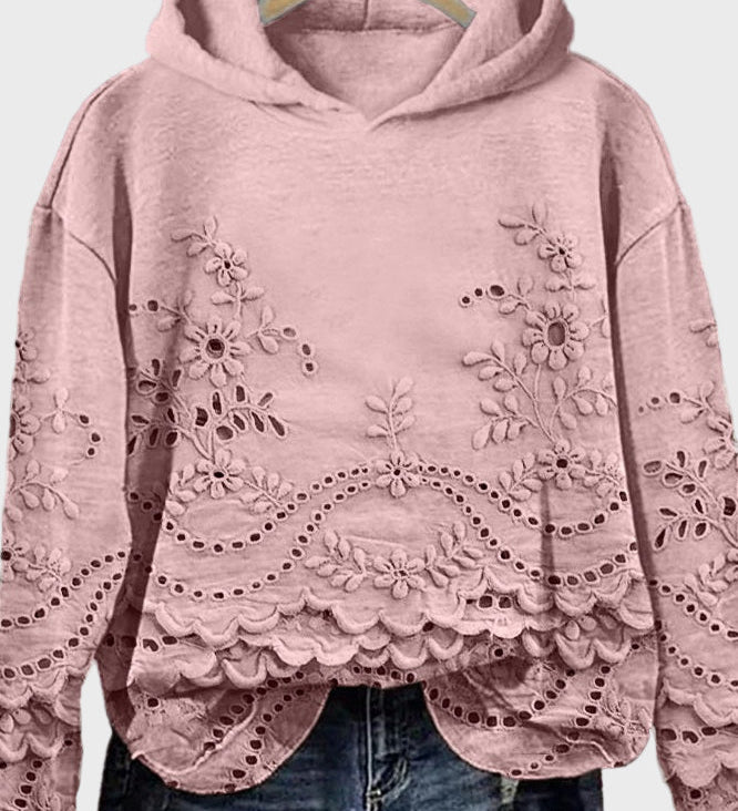 Mekani pulover s kapuljačom u zelenoj boji s čipkastim detaljima