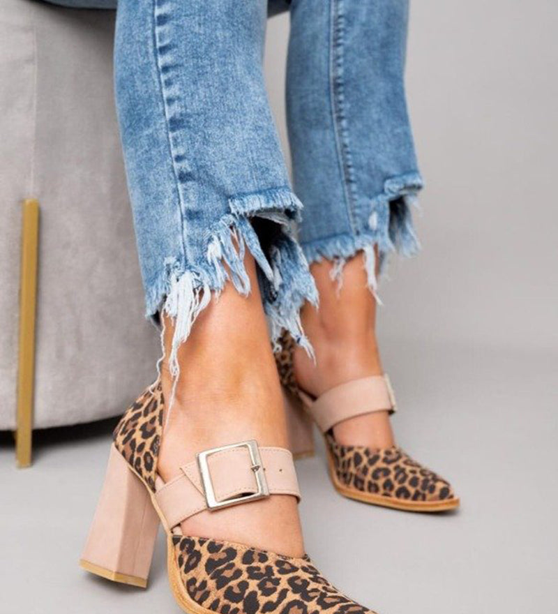 Selveta | Suede papuče s uzorkom leoparda i stabilnim potpeticama