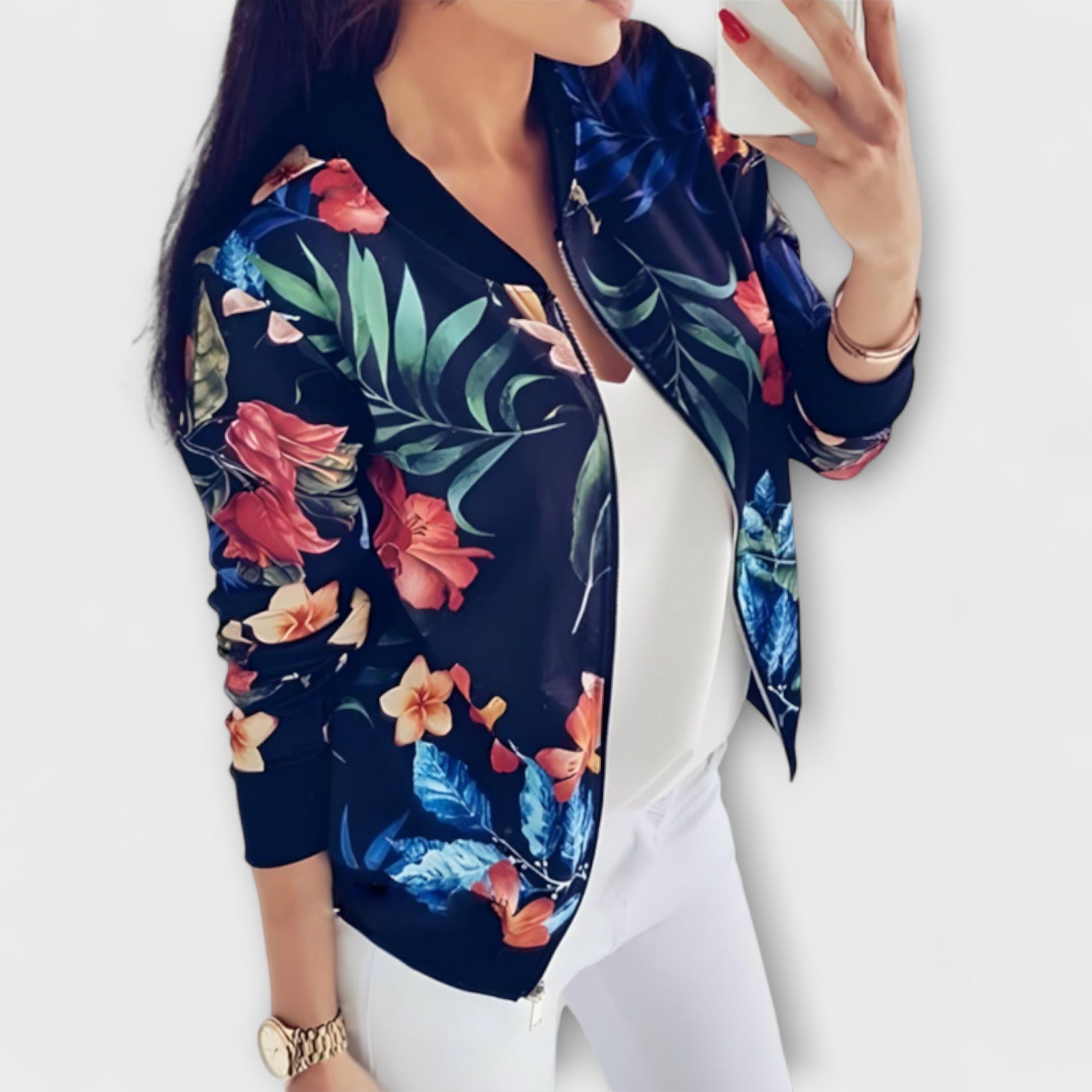 Andreia - Elegantna bomber jakna s cvjetnim uzorkom